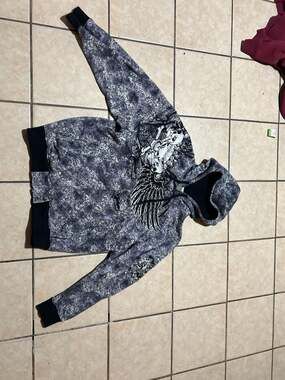 Vintage Kanti Jeans Y2K Gothic Wing Graphic All Over Print Full Zip Hoodie XL